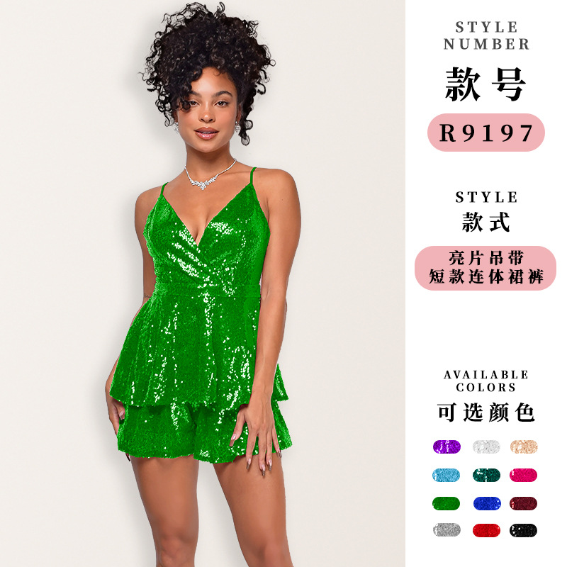 New foreign trade women's clothing: sequin strap jumpsuit in European and American style, high-end sexy party sleeveless jumpsuit dress