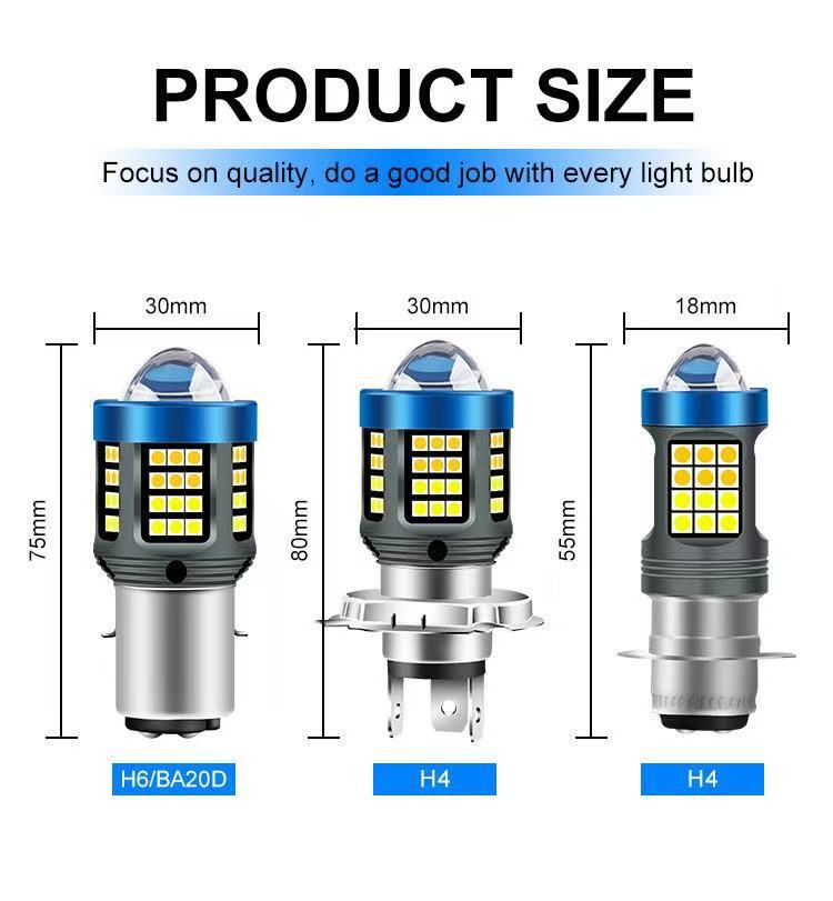 Cross-Border Exclusive Supply of New Led Motorcycle Headlights H4 Ba20D P15D White and Yellow Dual-Color Ultra-Bright Front Headlight Lens