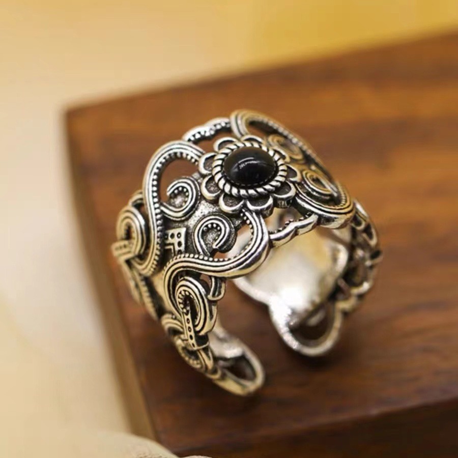 Vintage chinese totem ring voor dames brede designer ring_voghion.com