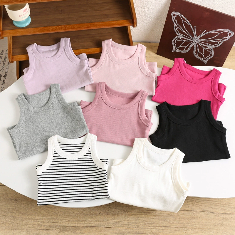 Нитка лайкра детский жилет новый конфета цвет детская нижняя рубашка с хлопчатобумажным подтяжкой с круглым вырезом без рукавов