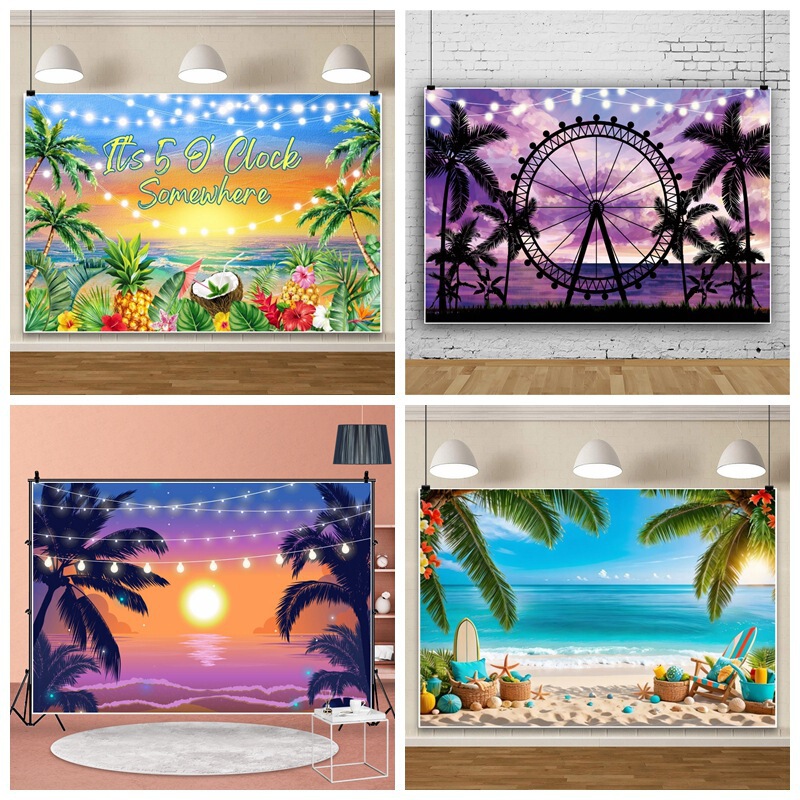 Seaside Sunset Ferris Wheel Party Scene Decoration Banner Photo Photography Material Background Cloth Studio Wholesale