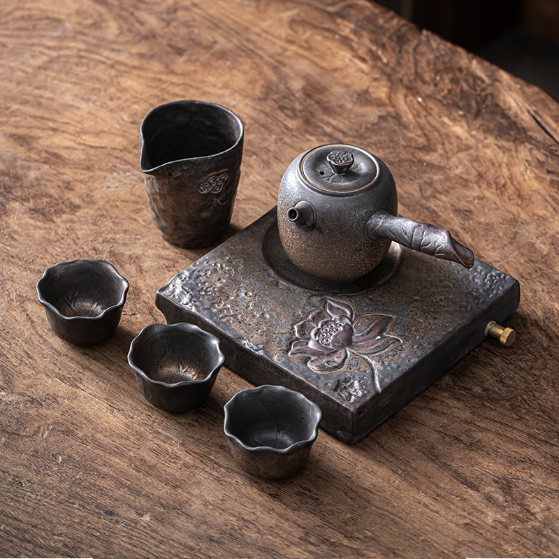 Creativo japonés Kung Fu té juego traje hogar cerámica té taza tetera gres simple viaje portátil una olla tres tazas