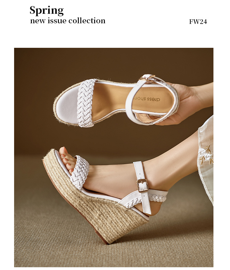 Sandal cao gót nữ hở mũi đế xuồng đan bohemian, gót 9 cm — màu trắng, màu mơ chi tiết 10