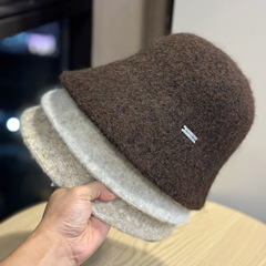 新款羊驼针织渔夫帽子女高级感素颜遮脸水桶帽秋冬显脸小保暖盆帽