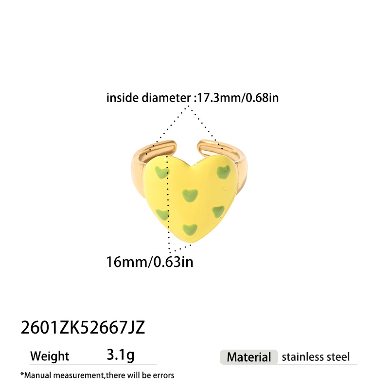 Tina Europa y los Estados Unidos acero inoxidable transfronterizo pintado goteo de aceite esmalte ondulado punto de corazón Y2K venta caliente amor abierto anillo mujer