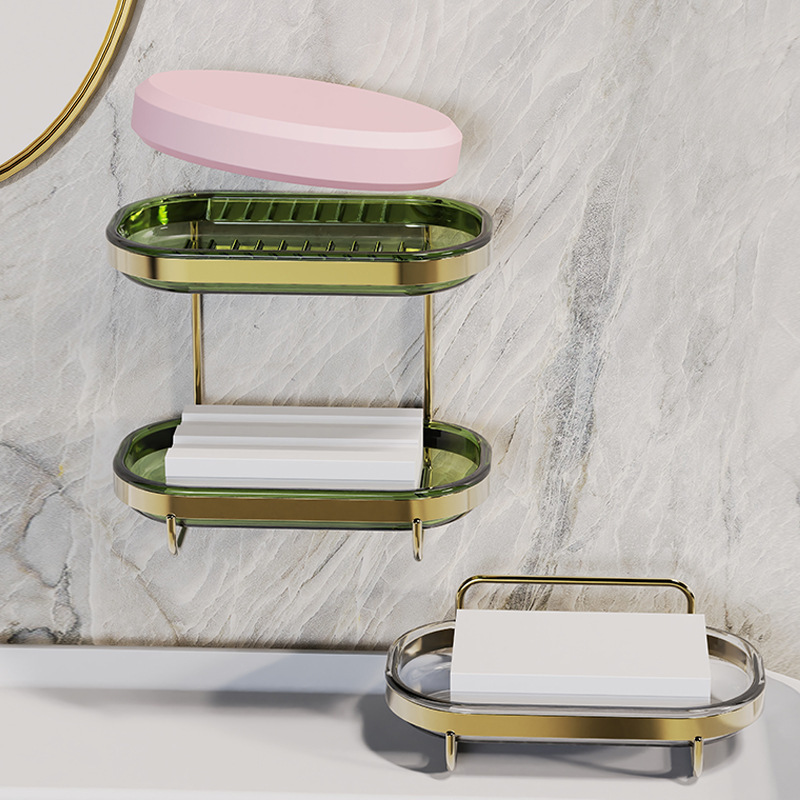 Nuevo estante de almacenamiento de doble capa para jabón de baño, para cajas de jabón y jabón de lavar, se monta en la pared sin taladrar.