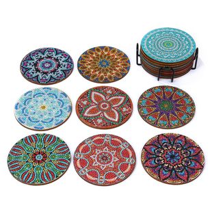 Bohemian Diamond painting coaster sunflower style with stand DIY Mandala ocean cat dog animal coaster