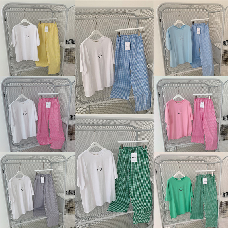 Foreign Trade Pajamas New Summer and Autumn Short-Sleeved Pajamas Smiling Face Popular Home Clothes Factory Direct Sale