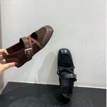 2026新款秋季法式复古方头浅口百搭通勤玛丽珍内登高 平底单鞋女
