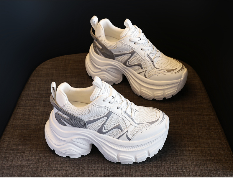 Giày sneaker nữ đế dày chunky mesh thoáng khí, tăng chiều cao bên trong — Màu trắng chi tiết 5