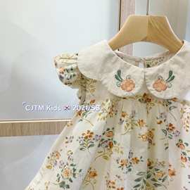 婴幼儿女童碎花连衣裙2021夏装新款宝宝法式翻领裙子小童裙衫