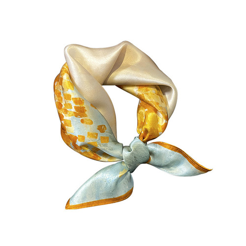 Korean version of spliced ​​literary retro oil painting 53 high-end mulberry silk silk scarf for women spring and summer scarf binding bag decoration