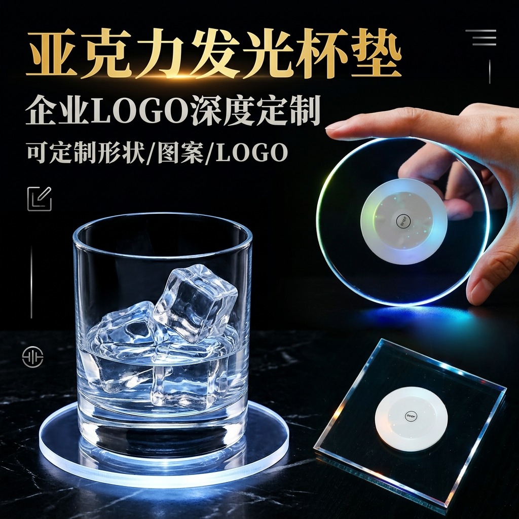 Colorful Led Acrylic Luminous Coasters Ktv Bar Nightclub Atmosphere Transparent Luminous Coasters Flashing Cup Stickers Wholesale