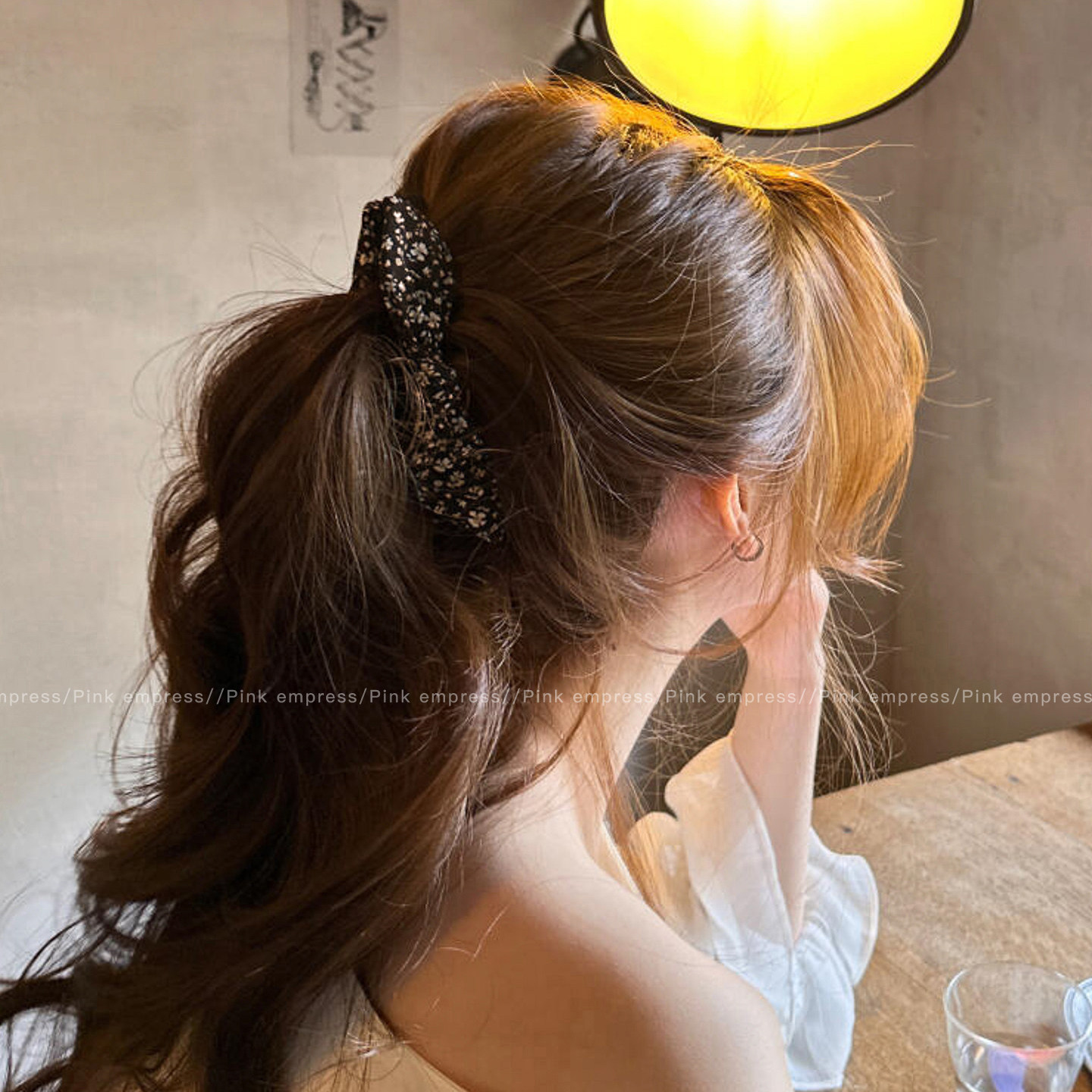 #2 blue-coffee floral bow banana clip - approximately 13.5cm