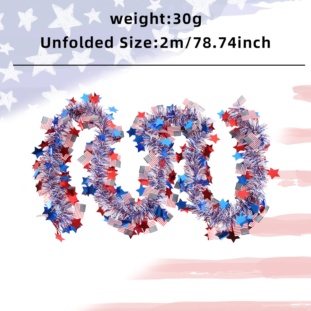 Día de la Independencia de los Estados Unidos tira de flores rojas, blancas, azules, estrellas de lana 250 aniversario de la bandera de decoración, colgante de cinta de hierba