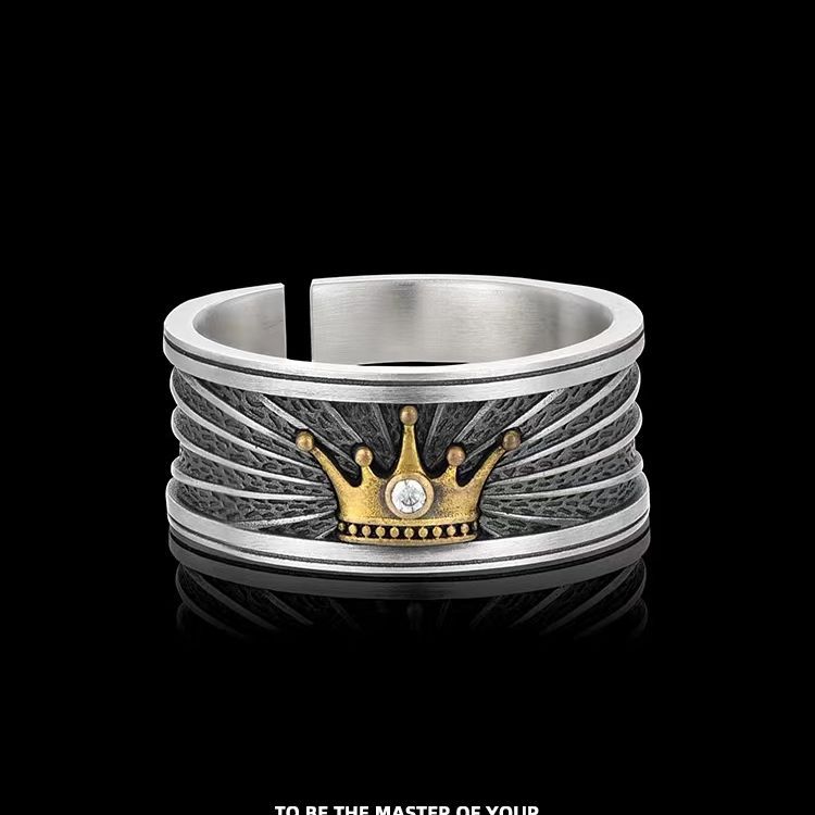 retro antique finishing opening ring men‘s hip-hop fashion american crown high street punk motorcycle accessories