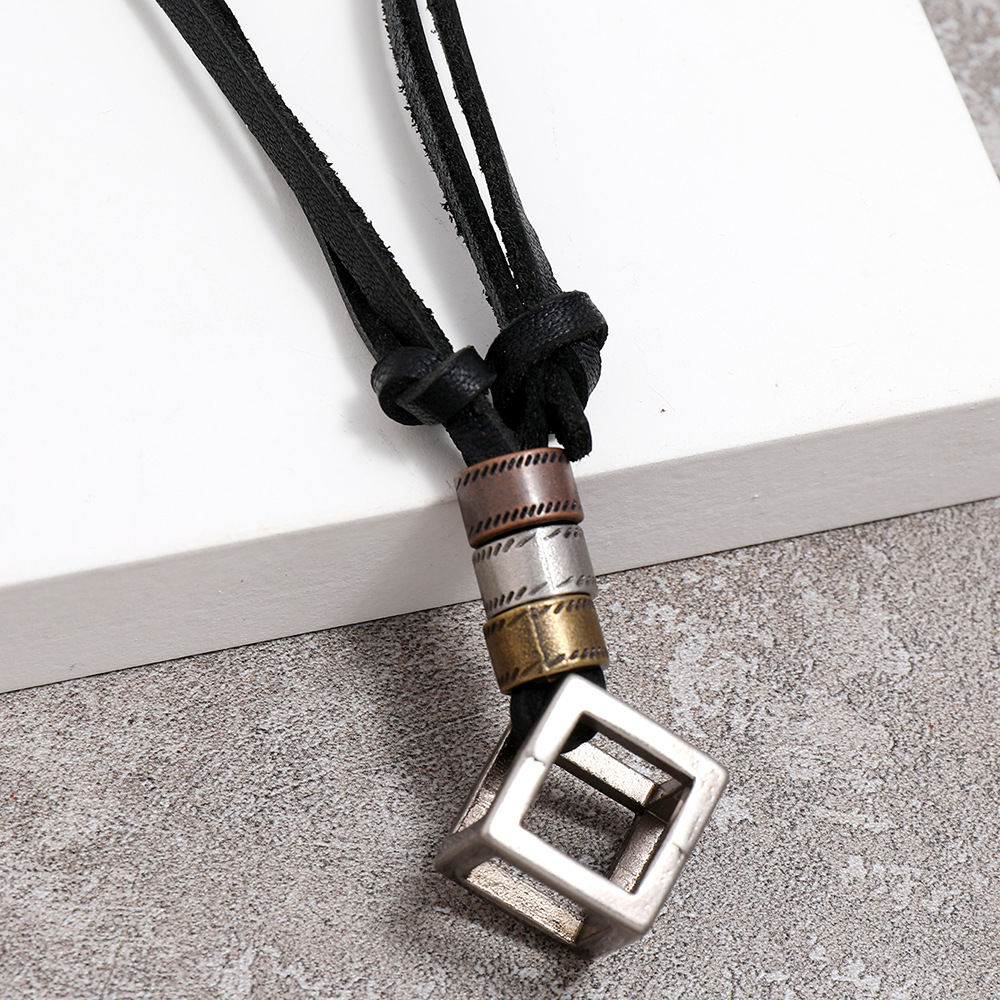 retro alloy hollow box pendant adjustable necklace