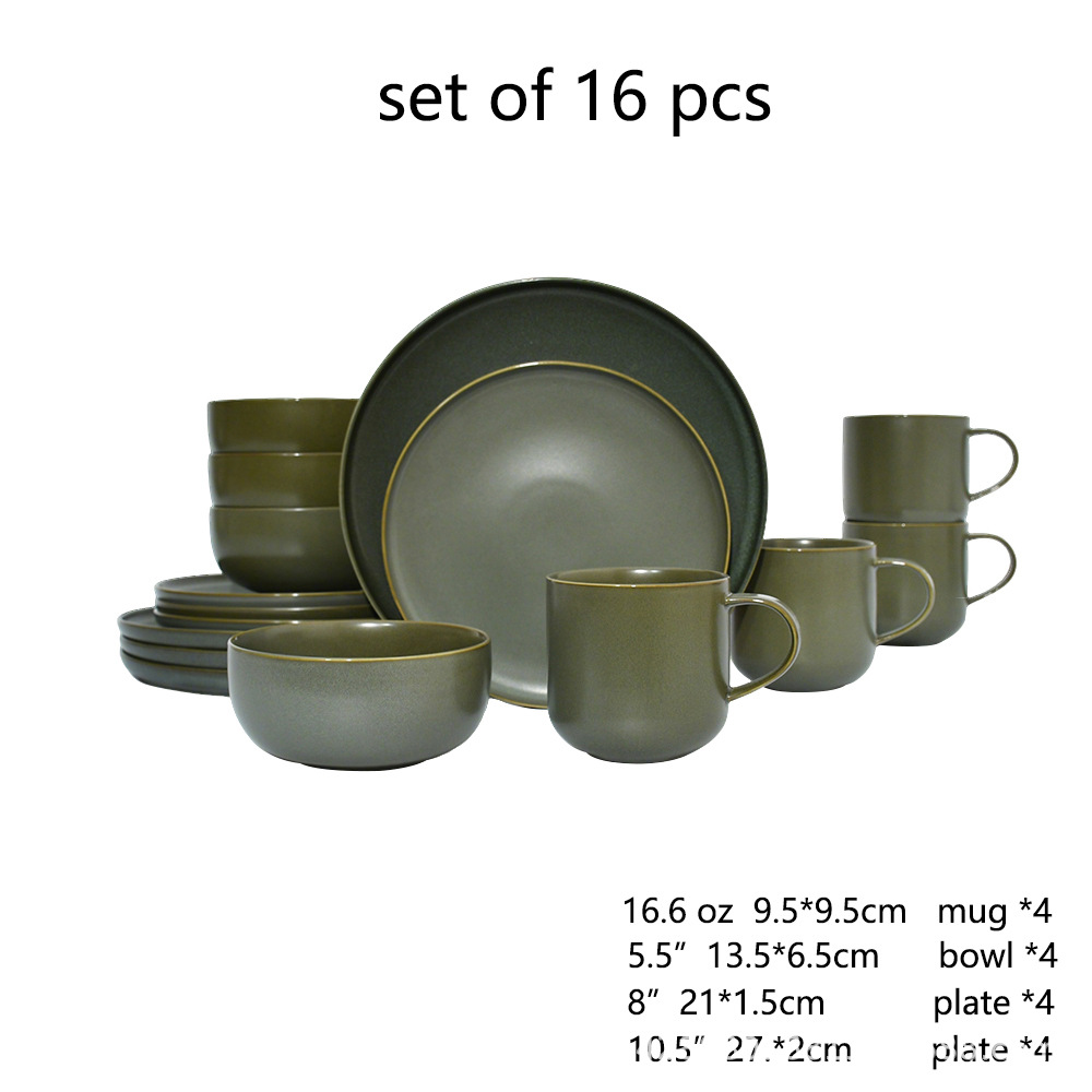 Ceramic black plates bowl dinnerware Set of 4 set de 16 piezas