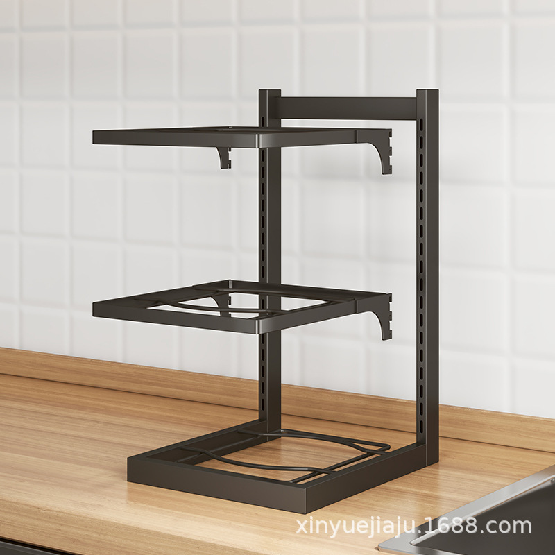 Household multi-layer kitchen countertop wall-mounted dual-purpose pot rack snap-on rice cooker pressure cooker under sink storage rack