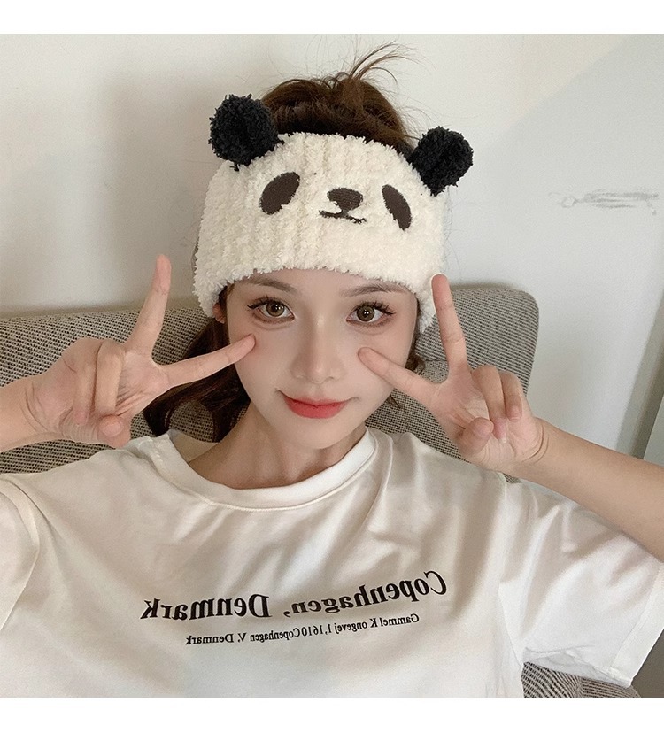 Fascia panda in peluche per lavaggio viso accessorio capelli donna_voghion.com