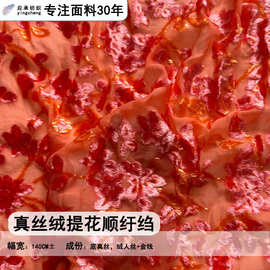 明星同款真丝绒提花顺纡绉面料肌理感丝绒面料新中式礼服春夏新款