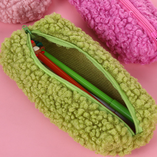 ins creative lamb plush pencil bag large capacity student simple fashion stationery storage bag cute pencil bag