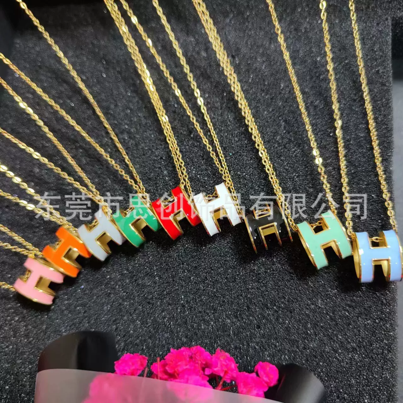 韩版金色滴油钛钢项链女时尚小蛮腰H吊坠网红锁骨链批发字母吊坠