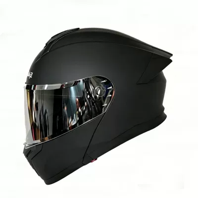 Motosiklet kaskı (dəbilqə): open-face helmet for men, all-season - matte-black-silver-plated-mirror-m-54-55