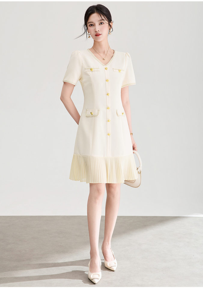 Đầm nữ cổ tròn tay ngắn thắt eo phong cách Chanel — màu đen chi tiết 4