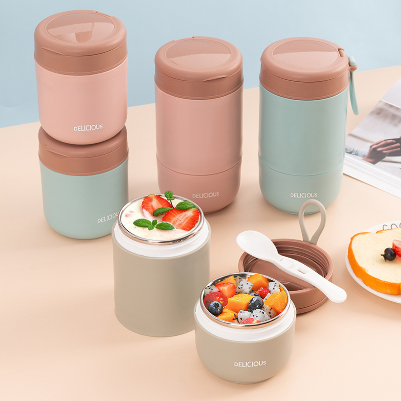 304不锈钢汤杯保温学生密封早餐粥杯塑料酸奶杯子可微波加热跨境