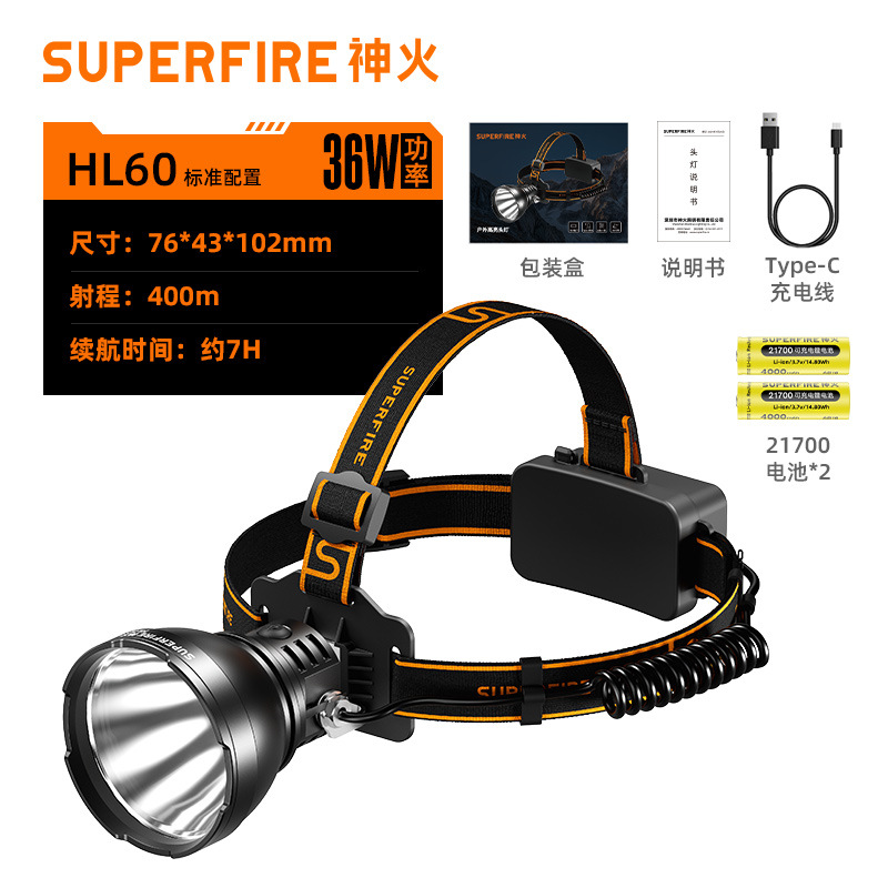 Shenhua HL60 luz de alta intensidad de emisión de luz amarilla carga 36W aleación de aluminio de alta potencia led lámpara de mina de cabeza al aire libre