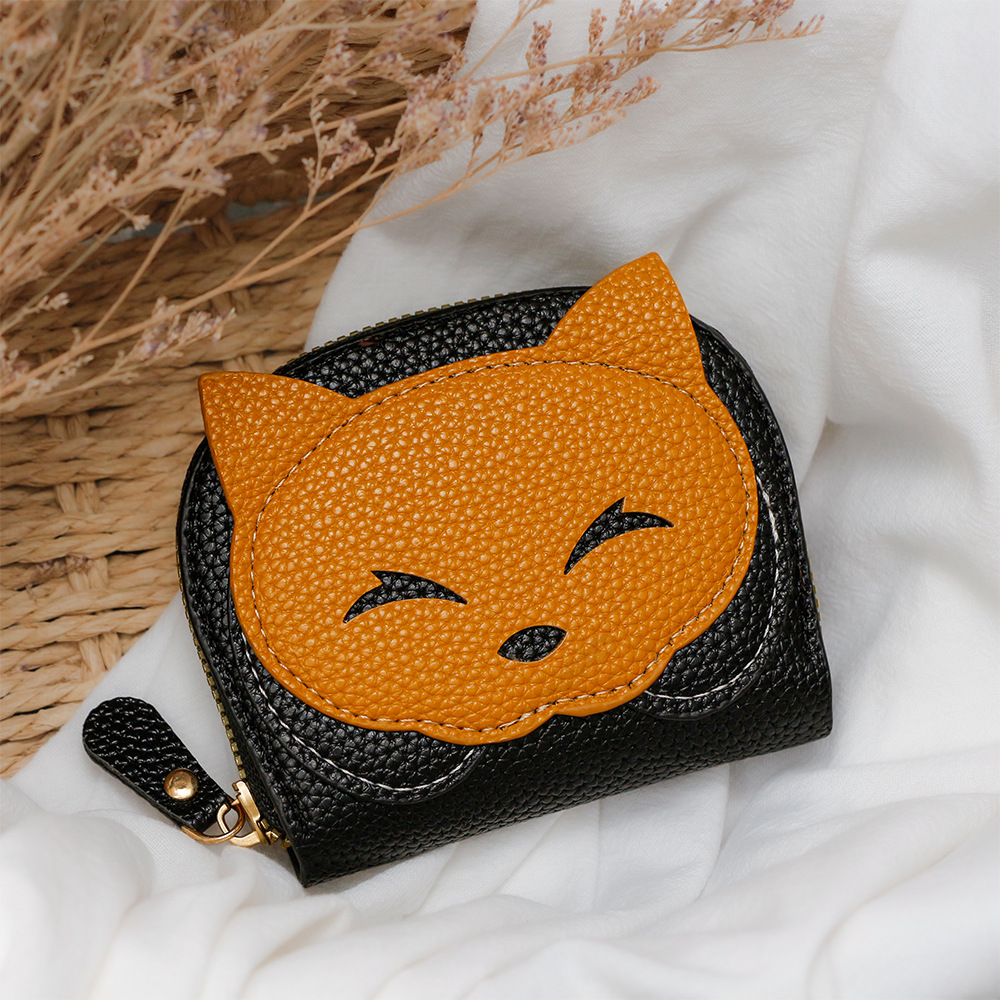 Nuevo bolso de tarjetas encantador pequeño zorro de cuero con cremallera bolso de tarjetas de órgano bolso de cambio bolso de monedas de múltiples tarjetas