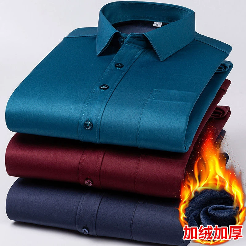 Зимние мужские плюшевые толстые четырехсторонние эластичные рубашки с длинными рукавами