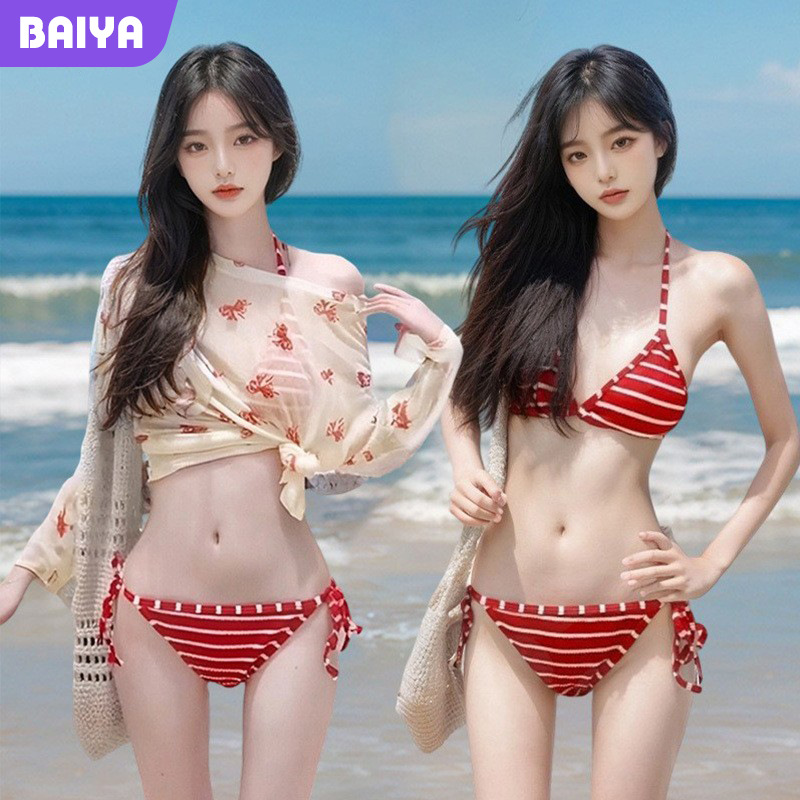 Traje de baño bikini traje de mujer de tres piezas blusa de manga larga sexy chica caliente muestra traje de baño de aguas termales de vacaciones en la playa blanca