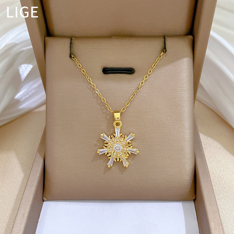 Snowflake Diamond Necklace Luxury Titanium Steel Collarbone Chain_voghion.com