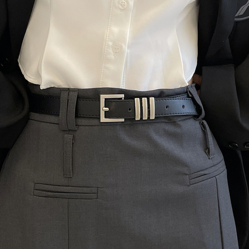 New high-end black belt for female students Korean style decorative jeans with simple college style metal ring belt