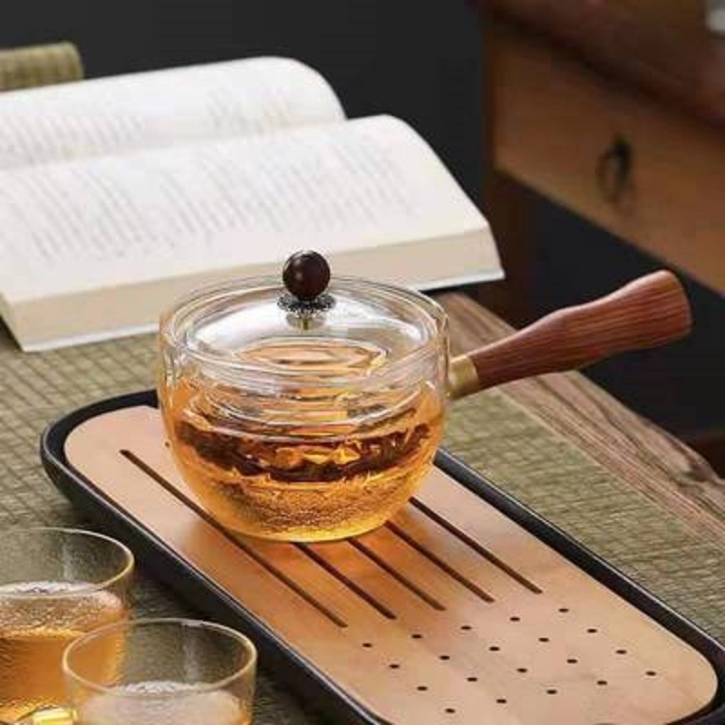 Mango lateral Xiaoyao tetera revestimiento 360 ° rotación vidrio borosilicato esmerilado patrón flor tetera té separador