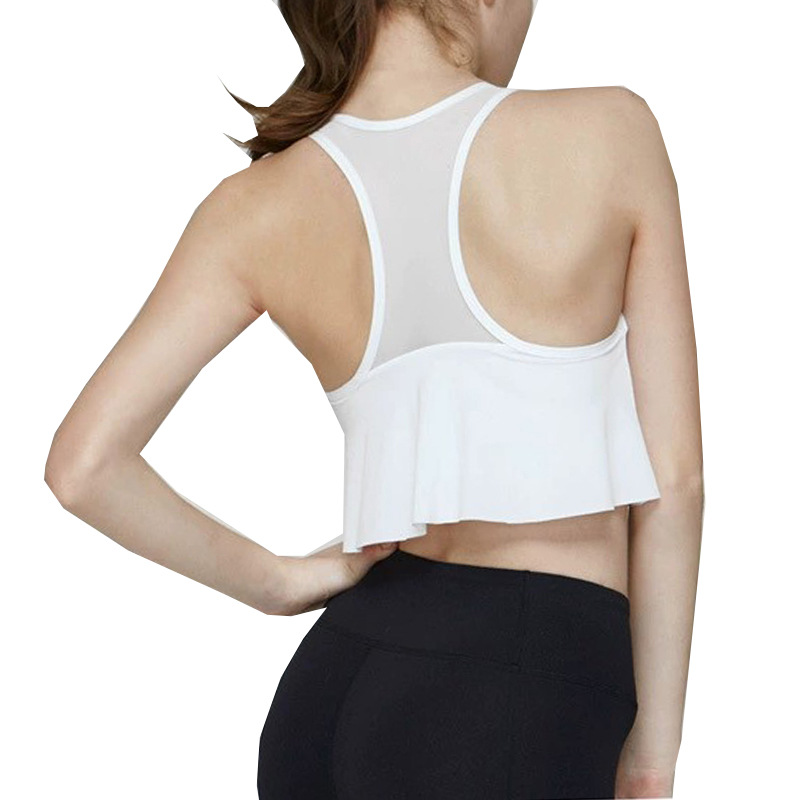 Chaleco de yoga de comercio exterior costura de malla para mujer alta elasticidad y secado rápido elegante con almohadilla para el pecho top de entrenamiento de baile de fitness deportivo