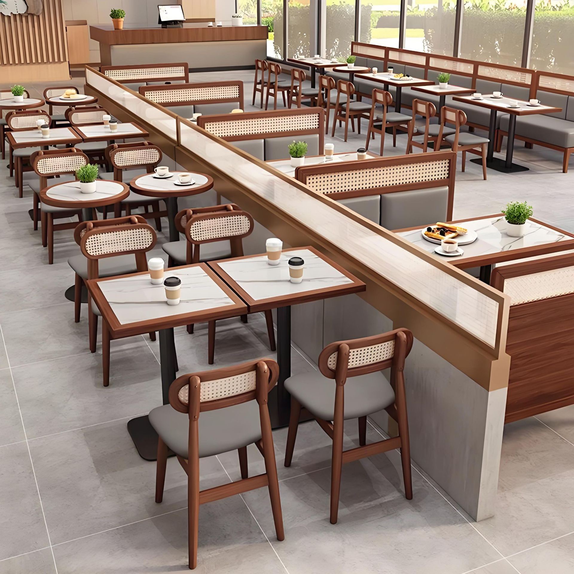 Southeast Asian solid wood rattan dining chair, negotiation chair, Nordic Japanese-style booth seating, tea shop and cafe table and chair booth set