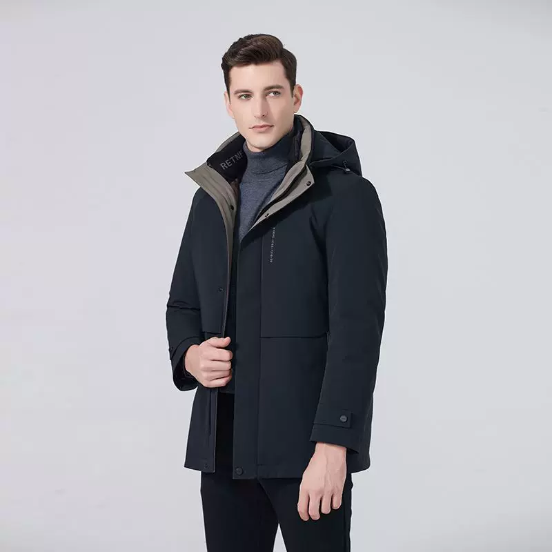 派克羽绒服男中长款韩版时尚连帽工装风可拆卸内胆帅气冬装外套潮