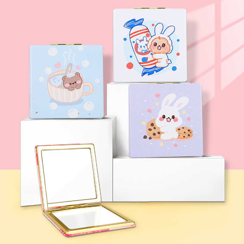Pequeño espejo portátil niñas bolsillo maquillaje lindo 80 imitación de oro arena cuadrado plegable espejo al por mayor estudiante portátil espejo
