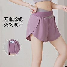 跨境外贸大码运动短裤女春夏健身速干宽松休闲薄款假两件三分裤