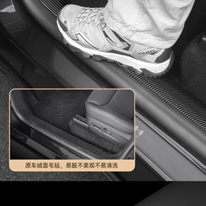 Suitable for Tesla's New Version of Model Y/Yl, Door Laser-Engraved Threshold Strips, and Velvet Anti-Kick Pads on Both Sides of the Center Console