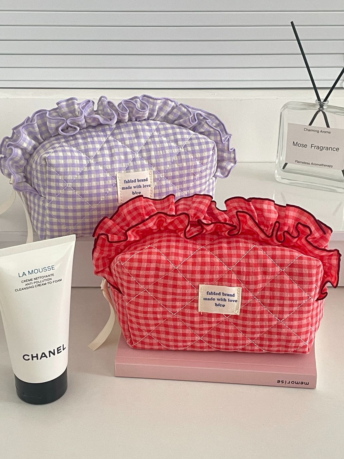 96g Weight Polyester Lining Material Zipper Closure Type / Strap Type Cosmetic Bag Bags Type Daily Occasion Cotton Material Bag, Lattice Pattern All Seasons Season Women's Gender Streetwear Style Square Shape Streetwear Bag Lattice Cotton Square Makeup Bags 6