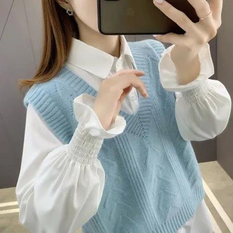 Principios de primavera y otoño 2024 nuevo chaleco popular de las mujeres Chaleco de punto suéter de las mujeres con cuello en V chaleco suelto ropa exterior image 12