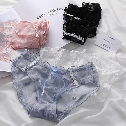 Women's underwear pure desire women's summer romantic love women's lace Japanese girl ultra-thin mesh see-through shorts triangle