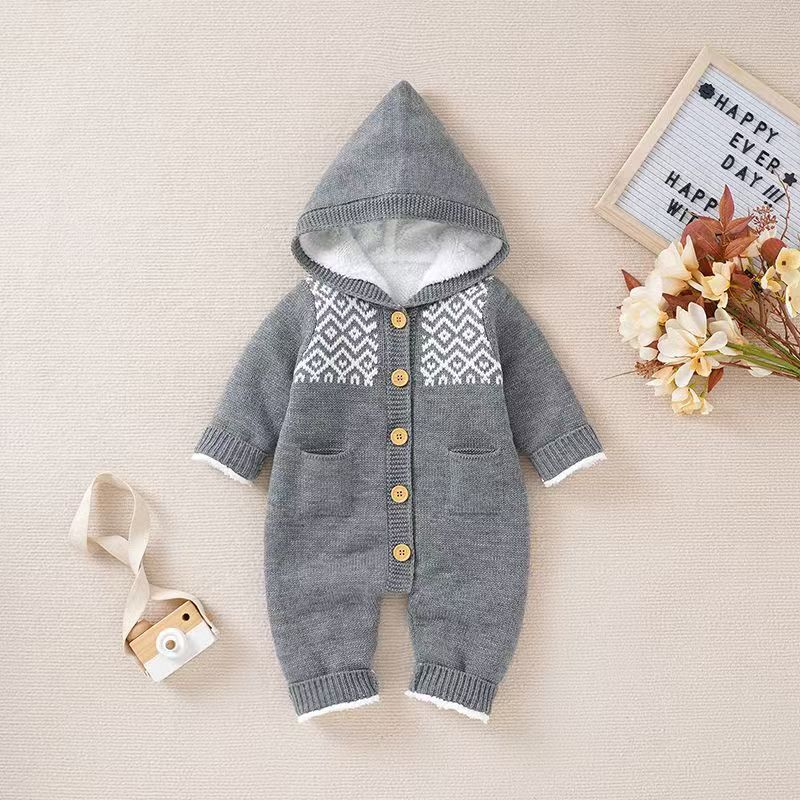 Children's demi-season woolen cute warm bodysuit for new born for…