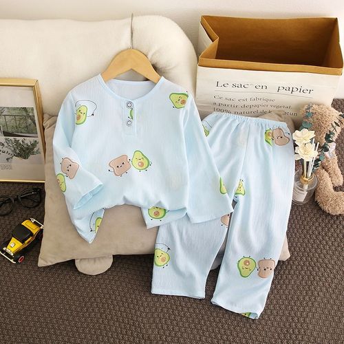 Summer New Cartoon Children's Sleepwear Thin Cotton Long-Sleeved Long Pants Set Boys Home Girl Summer Air Conditioning Clothes