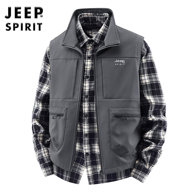 JEEP吉普秋冬新款工装马甲男士立领休闲坎肩大码加绒加厚马甲8818|undefined