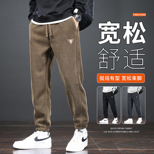 Corduroy plus velvet thickened casual pants for men in winter 2023 new loose and versatile long pants autumn and winter sweatpants